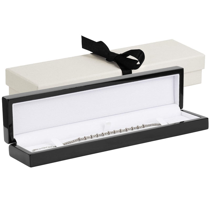 Noble Pack Noble Piano Wood Bracelet Box - Luxury Bracelet Gift Box - Jewelry Gift Box for Bracelet - Comes with Two Piece Packer and Ribbon (Black) - Image 1